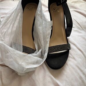Delicious Black Heels with Rhinestone Strap